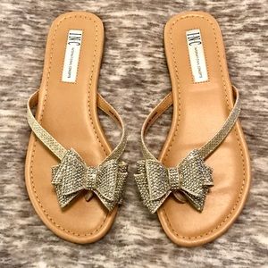 INC Mabae Bow Flat Sandal in Champagne